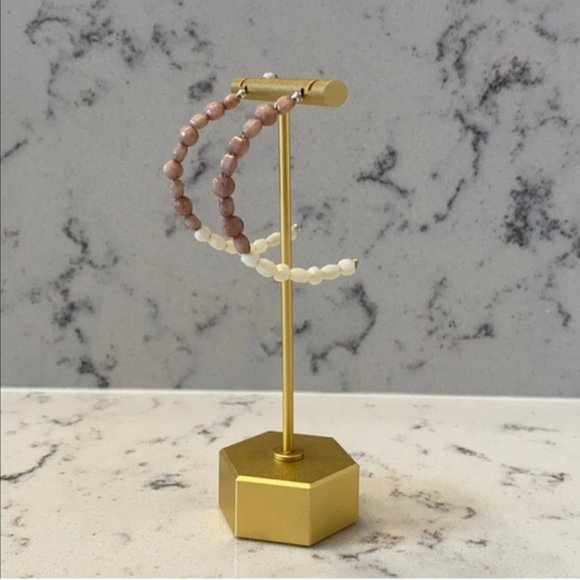 Lucky Brand Brass Beaded Faceted Stone Open Hoops - Picture 2 of 3